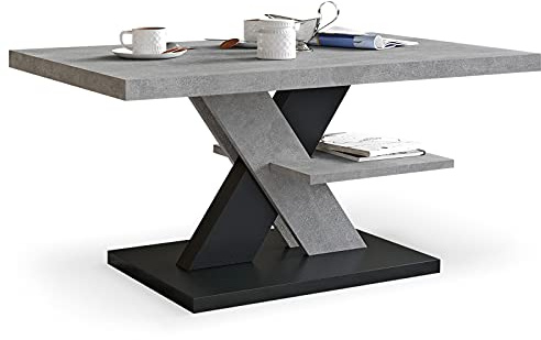 Viosimc Couchtisch, Moderner Wohnzimmertisch, Modern Möbel Wohnzimmer, Kaffeetisch, Sofatisch mit Großer Ablage, Beistelltisch für Tee und Kaffee – Coffee Table for Living Room – Beton & Schwarz