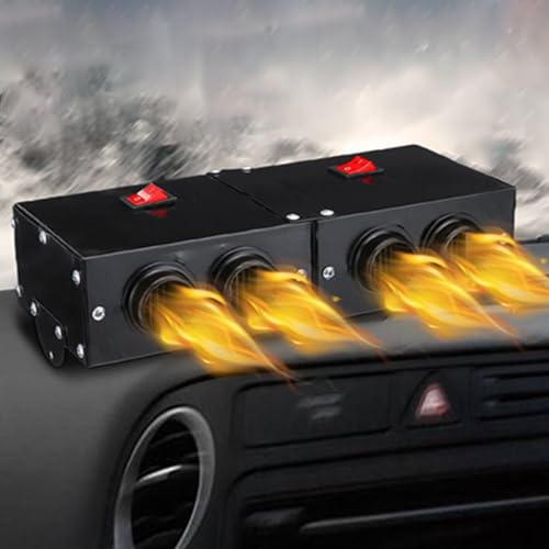 Riloer 12V 500W Tragbare Auto-Autoheizung - Defroster Demister 4 Ports Warmlüfter - Geeignet für allgemeine Fahrzeugtypen - Schnelle Heizung
