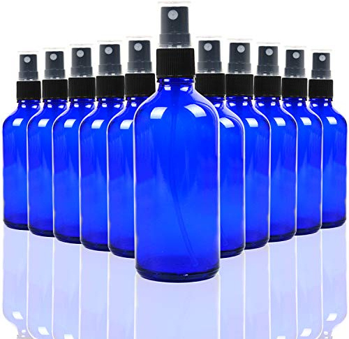 Youngever 10 Pack 120ML Empty Glass Spray Bottles, 4 Ounce Refillable Container for Essential Oils, Cleaning Products, or Aromatherapy (Blue)
