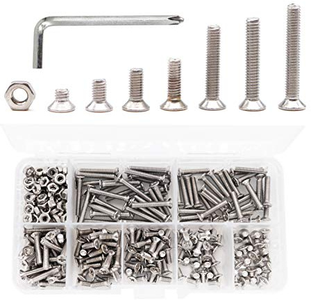 binifiMux 360pcs M3 Countersunk Flat Head Phillips Machine Screws and M3 Hex Nuts Kit, 4mm/ 6mm/ 8mm/ 10mm/ 12mm /16mm / 20mm, 304 Stainless Steel