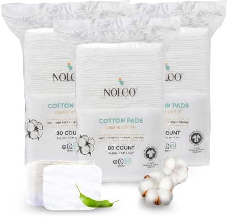NOLEO Pure Organic Cotton Pads Extra Large (240 stycken) – luddfria, biologiskt nedbrytbara, allergivänliga, sminkborttagningspads för känslig hud – Beauty Personal Care blöjbyte torkdukar