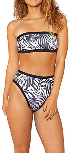 Hurley Dam W Party Palm Rib Bandeau Bikini Top svart/vit/svart Medium