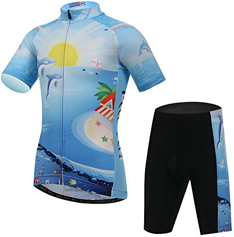 L PATTERN Niños Niñas Maillot Camiseta de Ciclismo Manga Corta/Pantalones Cortos de Bicicleta/Traje de Ciclismo Conjunto de Maillot y Pantalones Cortos Transpirable Secado Rápido, Azul, M