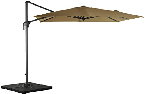 Deuline® Alu Sonnenschirm 270cm x 270cm Gartenschirm Marktschirm Ampelschirm mit Kurbel Aluminium Mast UV-Schutz Wasserabweisende Bespannung FLORENZ quadratisch Sand 521813