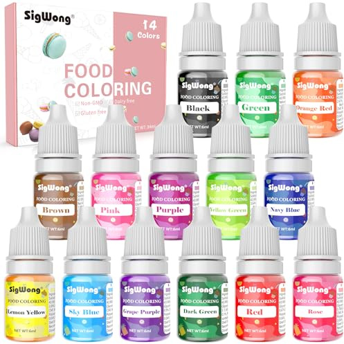 Food Coloring - 14 Color Concentrated Liquid Food Colouring Set - Neon Liquid Food Color Dye for Baking, Decorating, Icing, Cooking and DIY Crafts, 6ml