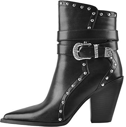 Only maker Damen Halbstiefel mit Blockabsatz Spitze Cowboystiefel Knöchelstiefel Warm gefürtterte Kurzschaft Stiefeletten mit Absatz Schwarz EU 42
