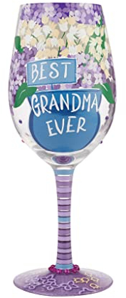 Enesco Designs by Lolita Best Grandma Ever - Copa de vino artesanal pintada a mano, 15 onzas, multicolor