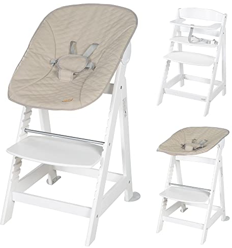 roba Born Up Treppenhochstuhl, Set 2in1, Greyish gesteppt', Hochstuhl mit Liegefunktion, ab Geburt