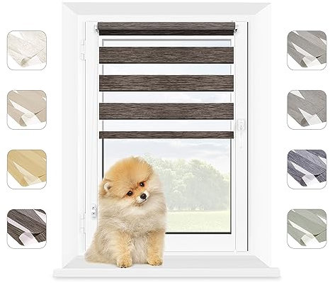 MARDOM Doppelrollo - Rollos für Fenster Ohne Bohren - Duo Rollo Tag und Nacht - Rollo Ohne Bohren - Doppelrollo Klemmfix, Fensterrollo Innen (Braun, 85x140 cm (Stoffbreite: 81)