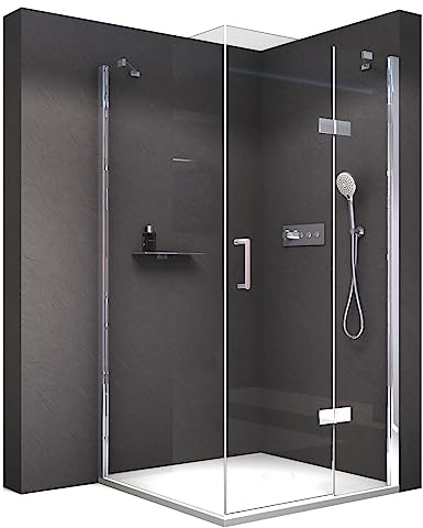 BERNSTEIN® Eckdusche 120 x 90 cm Dusche mit Drehtür an einem Festfeld NT403 – Duschabtrennung mit Türanschlag RECHTS 8mm ESG Nano Klarglas