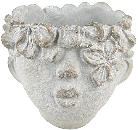 Clayre & Eef Blumentopf Kopf 12x10 cm Grau Stein
