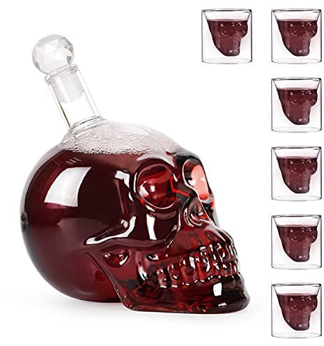 Tuzsocr Totenkopf Gläser, 350/550ml, Whisky Gläser, Totenkopf Gläser, Totenkopf Gläser Dekoration, Set (7stück(550ml+75ml*6))