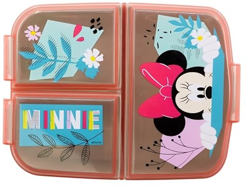ILS I LOVE SHOPPING Porta Merenda Scuola con 3 scomparti Portamerenda in Plastica Bambini Pranzo Launch Box - BPA Free (per Minnie Mouse)