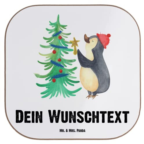 Mr. & Mrs. Panda Flaschenuntersetzer Pinguin Weihnachtsbaum - Personalisierte Geschenke, Bierdeckel, Winter, Personalisierter, Bedruckt, Untersetzer, Weihnachten, Personalisiert