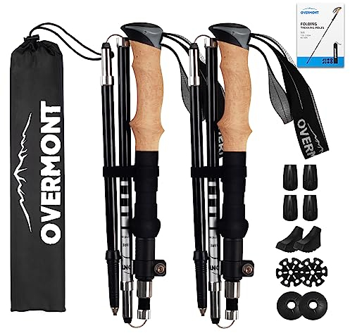 Overmont Wanderstöcke Carbon Ultraleicht faltbar verstellbar 105-125CM Trekkingstöcke Stoßdämpfend Nordic Walking Stöcke 1 Paar mit All Terrain Zubehör