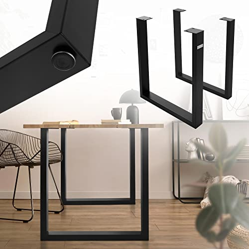 ML-Design Jeu 2X Pieds de Table en Forme de U 70x74 cm, Noir, Profil 8x4 cm, Métal, Design Industriel, Protection du Sol Réglable, Piètement de Table, Profilé Carré, Patins pour Projets de Bricolage