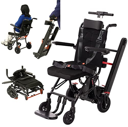 UZOURI Elektrischer Treppenlift + manueller Rollstuhl 2 in 1, Leichter Faltbarer elektrischer treppensteiger-Wagen, Rahmen aus Kohlenstoffstahl, 200-W-Motor, 13-A-Batterie und Belastung von 330 Pfund