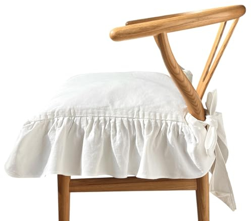 cozymomdeco Korean Made Chair Pad Slipcover 17.5'x17.5' Chair Cushion Cover Ties with Ruffle Farmhouse Decor Covers Only, Gift for Mom (Solid White) Stocking Stuffer