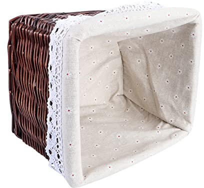 Eckiger Wicker Aufbewahrungskorb Aus Rattan Mit Leinenbezug Für Spielzeug Und Alltagsgegenstände S Braun Robuste Aufbewahrungsbox Für Zuhause