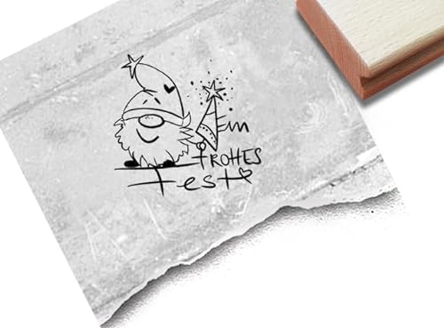 Stempel Weihnachtswichtel mit Ein Frohes Fest - Weihnachtsstempel mit Wichtel Gnom - Karten Geschenkanhänger Tischdeko Scrapbook - von zAcheR-fineT (klein ca. 29 x 28 mm)