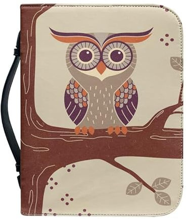 Kuiaobaty Buchhülle mit Eulen-Motiv, mit Reißverschluss und Innenfächern für Stift, Handy, PU-Leder, Notebook-Tasche mit Griff