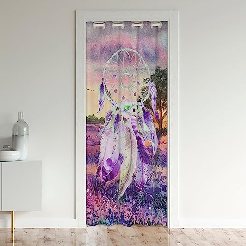 richhome Lila Graffiti Lavendel Blumen Tür Vorhang 106x203 Tier Federn Böhmische Tür Blackout Vorhang Boho Traum Catcher Schlafzimmer Dekor