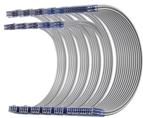 AsiaHorse Actualización 16AWG PSU Cable Extension, PC Kit de Cables para GPU/CPU, Extensiones de Cable de alimentación con peines de Cable, 24PIN/(6+2) Pin/(4+4) Pin, 30CM,Plata Transparente