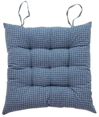 JKUHA Kariertes Stuhlkissen, Esszimmerstuhl-Sitzpolster mit Bändern for Zuhause, Küche, Außenterrasse, Bauernstühle(Blue,15inch)