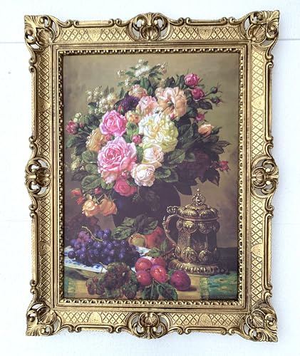 Generisch Quadro artistico con cornice, pittura a olio, fiori d'uva morta vita dipinta, quadro barocco