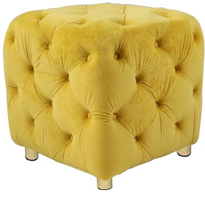 ELEMENT ACE Modern Velvet Ottoman Stylish Cube Design Soft Foot Stool and Side Table Concealed Storage Comfortable Seat for Living Room, Bedroom, and Entrance Yellow