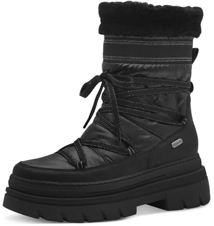 MARCO TOZZI Damen Schnürstiefel ohne Absatz Winter mit Plateau, Schwarz (Black Comb), 39 EU