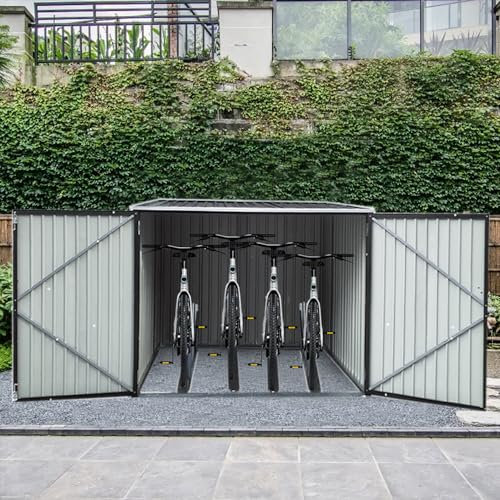 Panana Metal Garden Shed Storage Bike Shed Pent Tool Shed House Galvanized Steel 4 Removable Gravity Locking Racks Can Put 4 Bicycles (4R)
