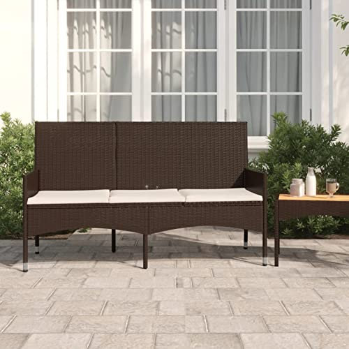 Gecheer Gartenbank Holzbank Sitzbank Gartenbankpark für 2-3 Sitzer,Balkonbank Parkbank Flurbank Terrassenbank für Terrasse,Balkon,Garten 3-Sitzer mit Kissen Braun Poly Rattan