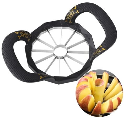 Black HEAVY DUTY Apple Slicer Corer - 12-Blade Stainless Steel Cutter Divider Pitter - Sturdy, Sharp, Durable Integrated Design for Potato, Onion and More