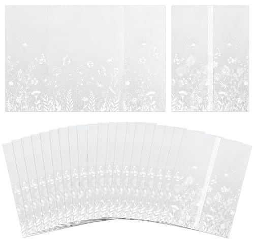 50pz Giacca di Pergamena Pre-Piegata per Inviti da 12,9x18cm, Carta Pergamena Floreale Buste per Inviti Traslucide per Matrimoni Baby Shower Compleanni Biglietti di Auguri
