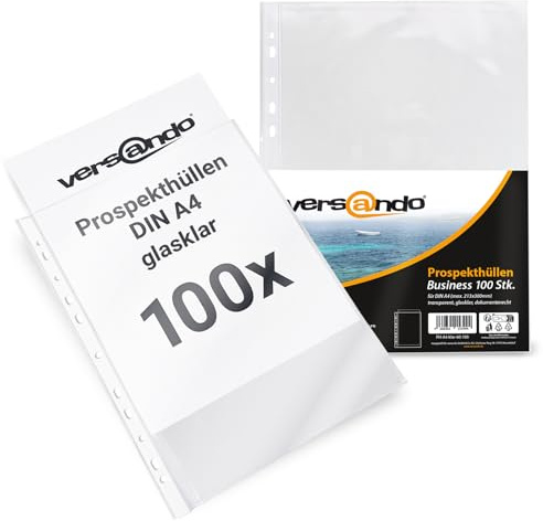 versando 100 fundas para folletos A4 con borde de grapado, transparentes, 60 my (1 x 100 unidades)