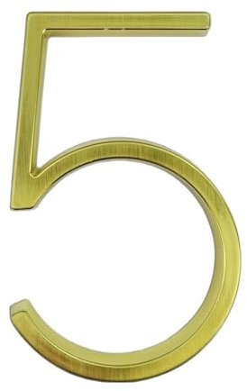 WANGZEYU Hausnummer 125mm Goldene schwimmende Moderne Hausnummer Satin Messing Tür Home Adressnummern for Haus Digitale Außenzeichenplatten 5 in. # 0-9. Hausnummernschild(5)