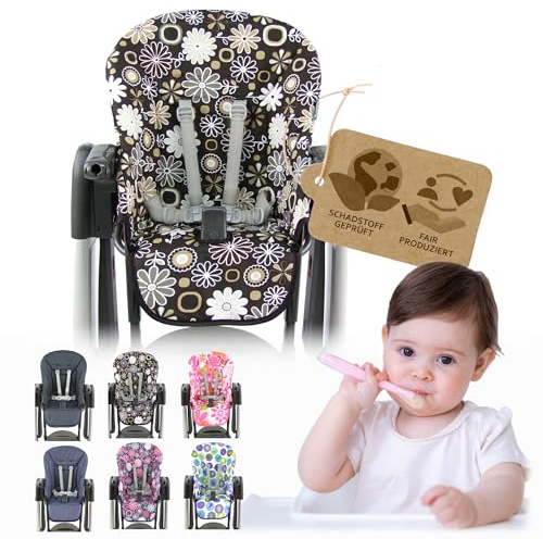 Ersatzbezug Sitzkissen [Bezug für Hochstuhl] kompatibel mit Peg Perego Prima Pappa TATAMIA & NEW BORN (braun braune Blumen)