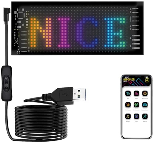 Luminea Tafel: Programmierbare Flexible LED-Anzeigetafel, 512 LEDs, 17 x 7 cm, App, USB (Laufschrift, Namensschild, Kfz)