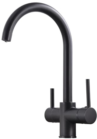 Zeffrary Rubinetto da cucina a 3 vie, girevole a 360°, miscelatore per lavello con ugello flessibile, rubinetto da cucina in acqua fredda e calda e filtro (nero)