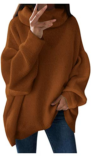 Pull en tricot à grosses mailles pour femme - Pull à col roulé en coton - Pull à manches longues - Élégant pull en tricot avec col roulé - Pull d'hiver chaud - Vintage - Pull en tricot épais