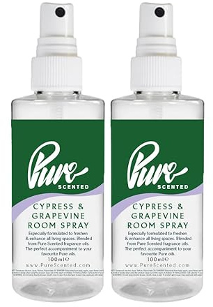 Pure Scented 200ml Room & Fabric Sprays 2 x 100ml Suitable For Home, Car, Caravan, Work, Gym Bags, Odour Eliminators (2 x 100ml, Cypress & Grapevine)