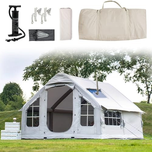 Miuxe Family Inflatable Tent for Camping 6-8 Person, Sport Tents Big Air House Tent Includes Air Pump, 4 Season Large Blow Up Tents, Pop-Up Tent with Storage Bag & Chimney Opening