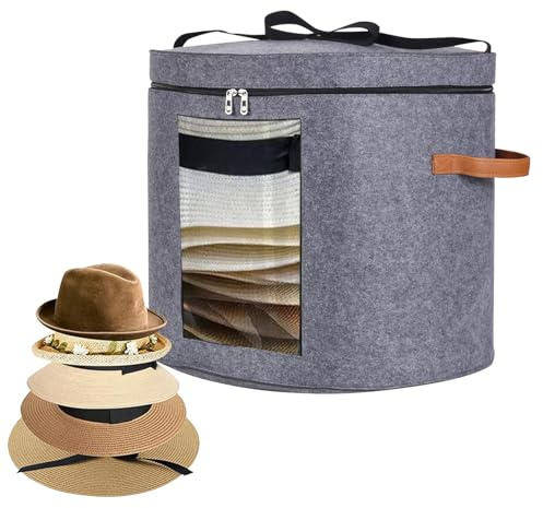 Demsyeq Hattbox – rund brätte hatt organiserare – runt brätte cowboyhatt behållare för underkläder lakan, filtorganiserare med lock och klart fönster