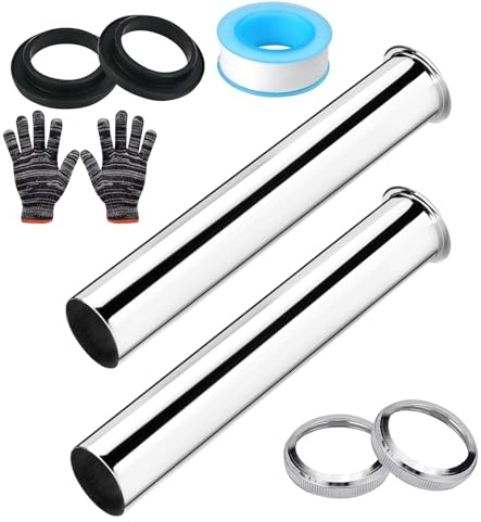 2 Stück Tauchrohr Edelstahl Siphon 300mm, 1 1/4 Zoll x 32mm | Verstellrohr Siphon Rohr Verlängerung mit Dichtungsringe und Mutter für Waschbecken Waschtisch Ablaufgarnitur