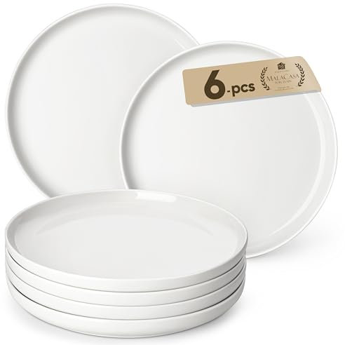 MALACASA Dinner Plates Set, 10.25 Inch Scratch-Resistant Ceramic Side Plate Set of 6, Round Dinnerware for Dessert/Pasta/Main Course, Dishwasher and Microwave Safe, Ivory White