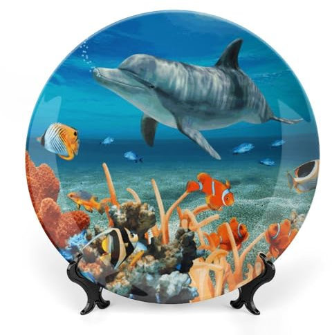 JTKBNVM Grandes assiettes décoratives en porcelaine anglaise bleue de 17,8 cm pour présentation en céramique avec présentoir personnalisé pour cuisine, salle à manger, 17,8 cm