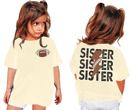 tagyum Toddler Football Sister Shirt Baby Girl Football Outfit Big Sister Shirt Game Day Girl T-Shirt Cotton Tee Top Beige