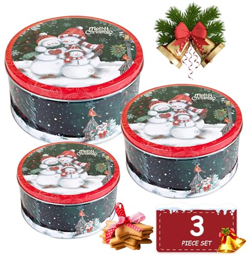 YAOYIN 3er Set Keksdose Weihnachten, Keksdosen Groß aus Metall, Rund Plätzchendose Gebäckdose, Aufbewahrungsbox Weihnachten für Gebäck,Snacks und Geschenke