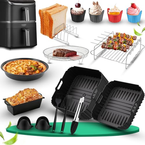 Silikonform HeißLuftfritteuse für COSORI Turbo Tower Pro Heißluftfritteuse 10,8 L. 21-Teiliges Set Silikon-Einsätze, Grillrost, Pizzablech, Silikon-Toastformen, Muffinformen und Mehr